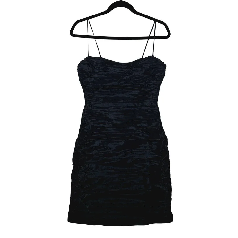 Teri Jon Rickie Freeman Taffeta Black Ruched Dress 4 Bodycon Cocktail LBD - Picture 2 of 11